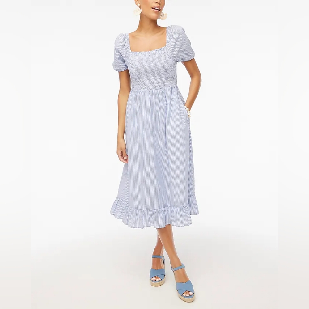 J crew factory Striped puff-sleeve midi dress size S